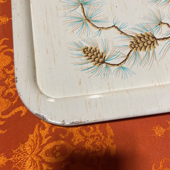 Vintage Mid Century Modern Metal Serving Trays! Pine Cone Decor! - Picture 11 of 14